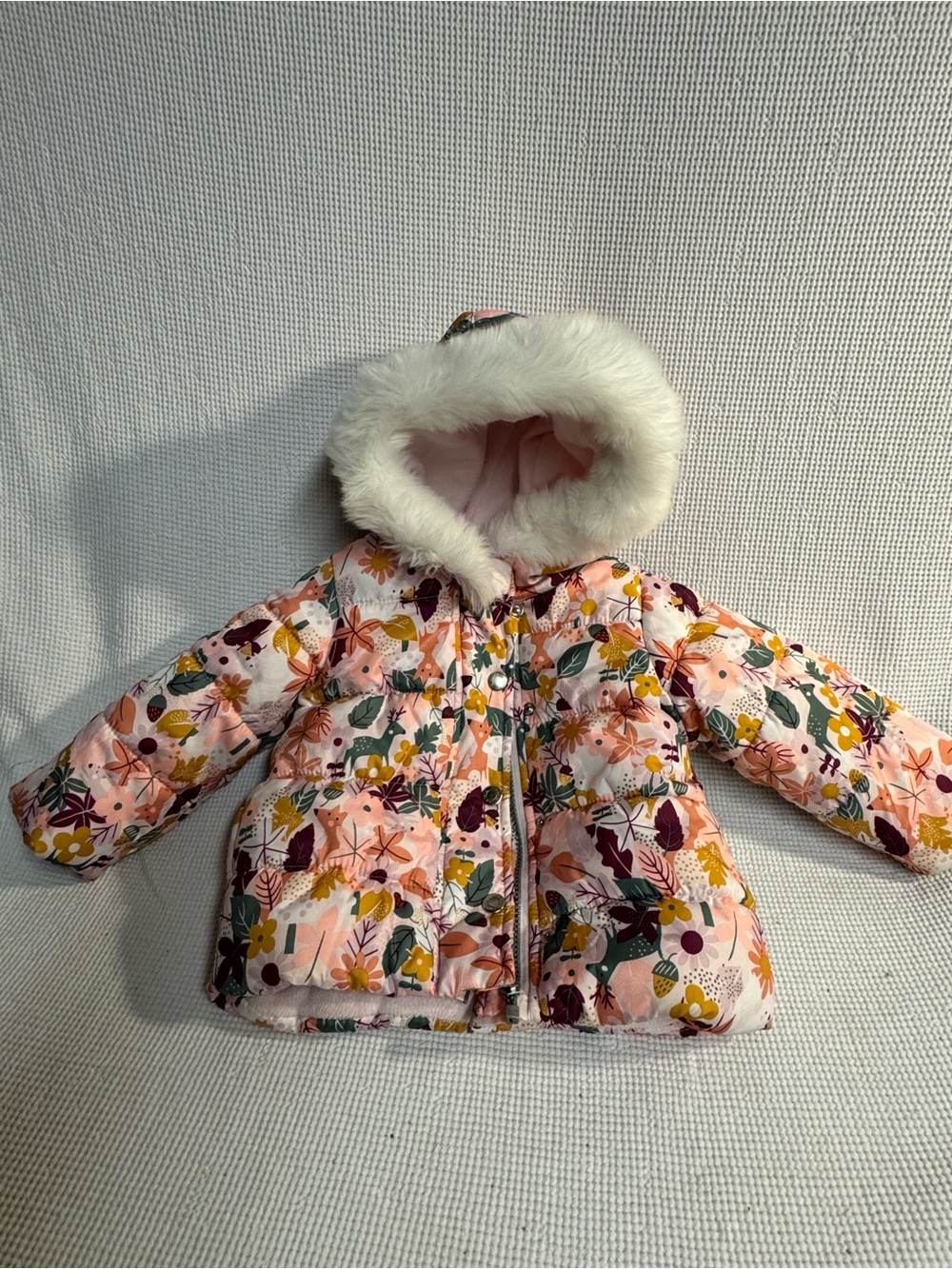 Carter's Pink Floral Faux-Fur Trim Hooded Puffer Jacket